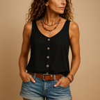 Women’s sleeveless V-neck summer top in vibrant colors with a relaxed fit and casual style, perfect for warm days.