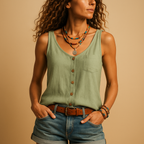 Women’s sleeveless V-neck summer top in vibrant colors with a relaxed fit and casual style, perfect for warm days.