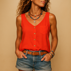 Women’s sleeveless V-neck summer top in vibrant colors with a relaxed fit and casual style, perfect for warm days.