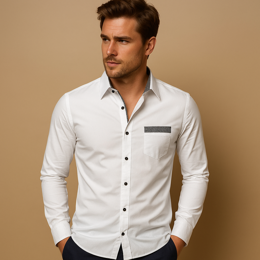 Men’s slim fit classic shirt with breathable fabric and timeless design, perfect for business and casual occasions.