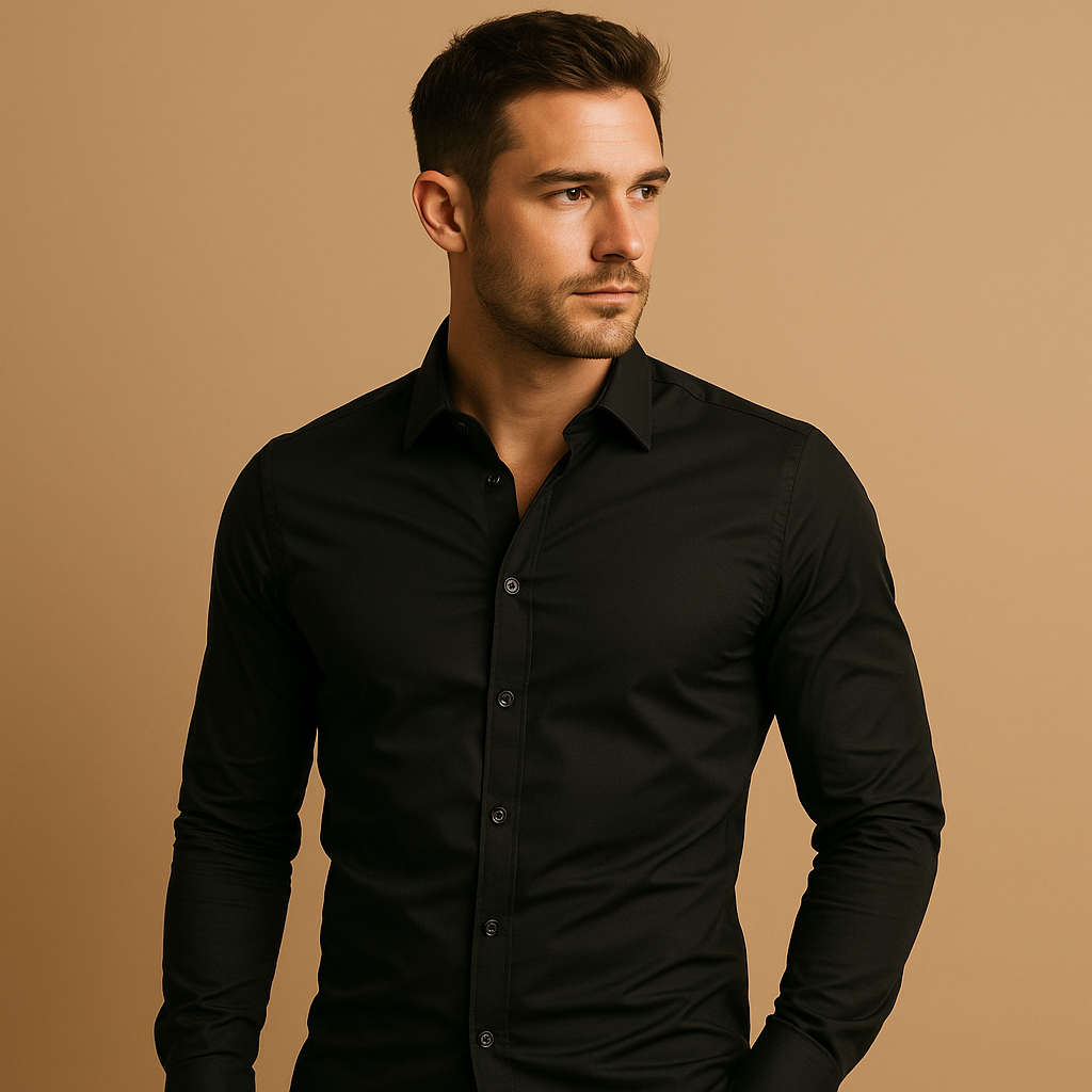 Men’s slim fit cotton shirt with turndown collar, ideal for office and casual occasions in multiple colors.