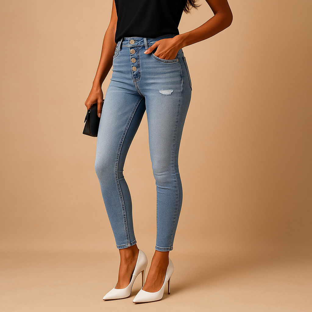 Women’s slim fit ripped jeans with a flattering cut and trendy distressed details. Perfect for daily wear or a stylish evening look.