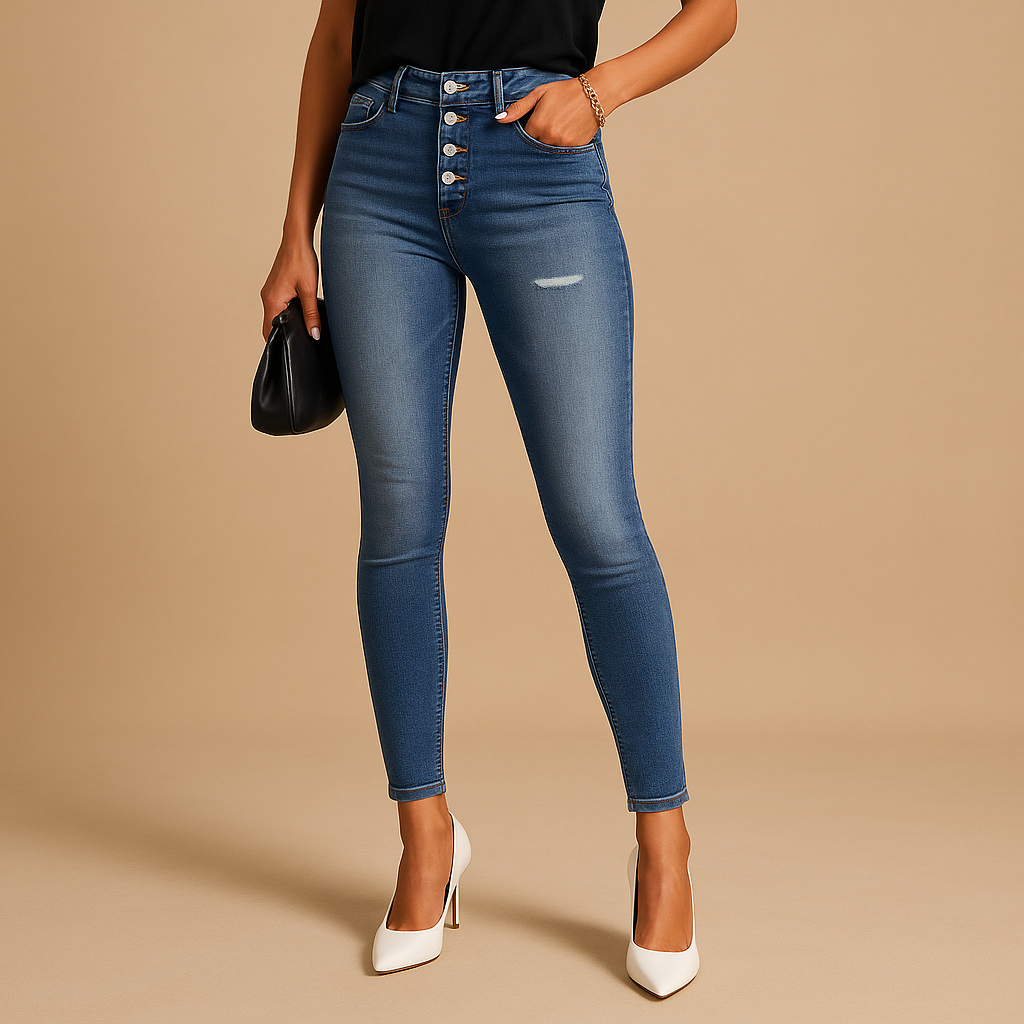 Women’s slim fit ripped jeans with a flattering cut and trendy distressed details. Perfect for daily wear or a stylish evening look.