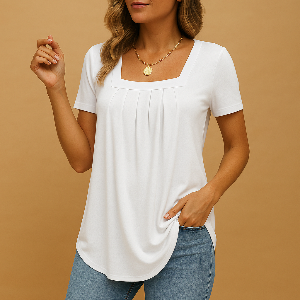 Square neck blouse for women with a relaxed fit and airy design, suitable for daily wear, work outfits, and casual styling.