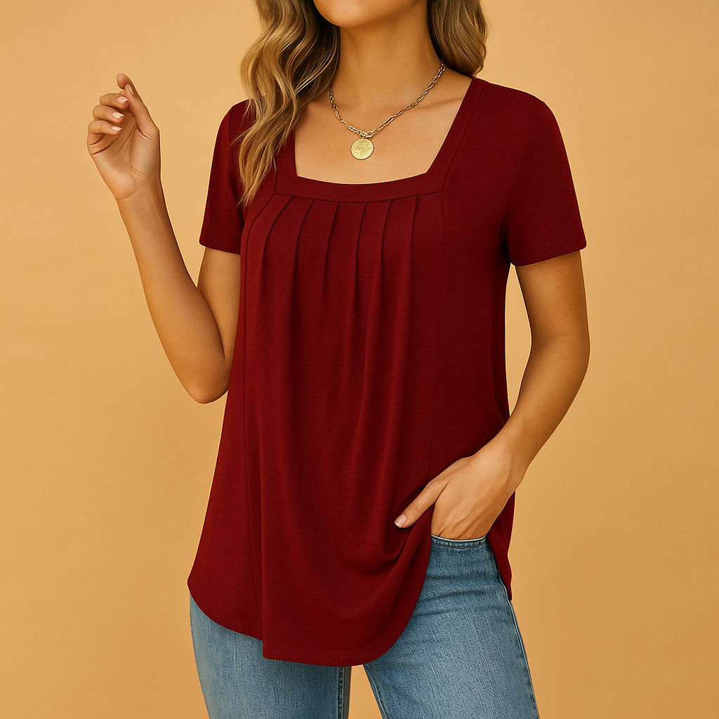 Square neck blouse for women with a relaxed fit and airy design, suitable for daily wear, work outfits, and casual styling.