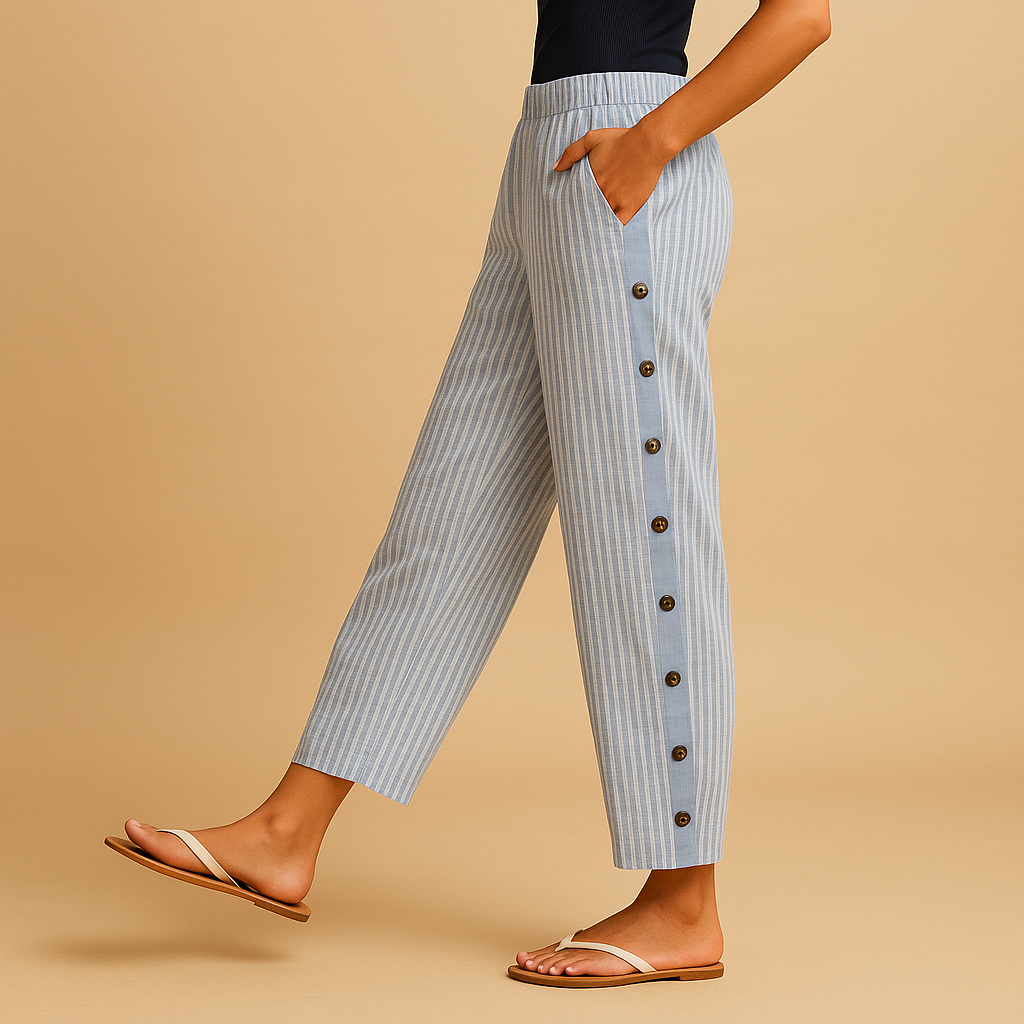Women’s striped chic pants with a high waist and vertical stripes for a slimming look, ideal for office wear, evenings out, or casual outfits.