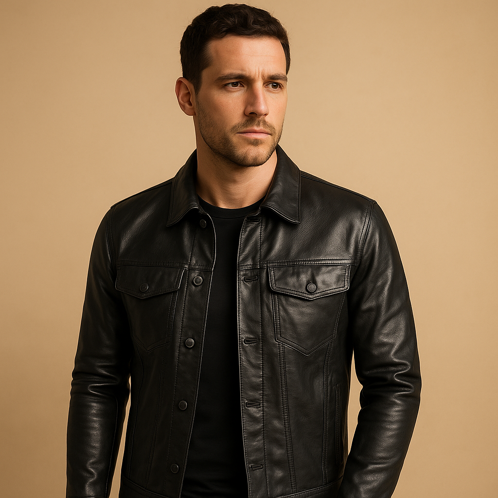 Men’s stylish biker jacket with slim fit and modern streetwear design, perfect for motor rides and everyday casual outfits.