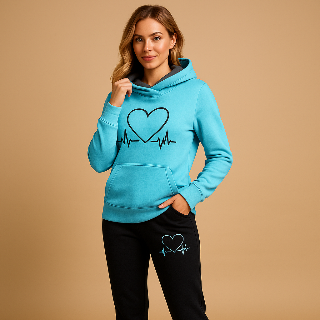 Stylish jogging set for women with relaxed-fit jacket and jogger pants, perfect for casual wear, city walks, or relaxing at home.