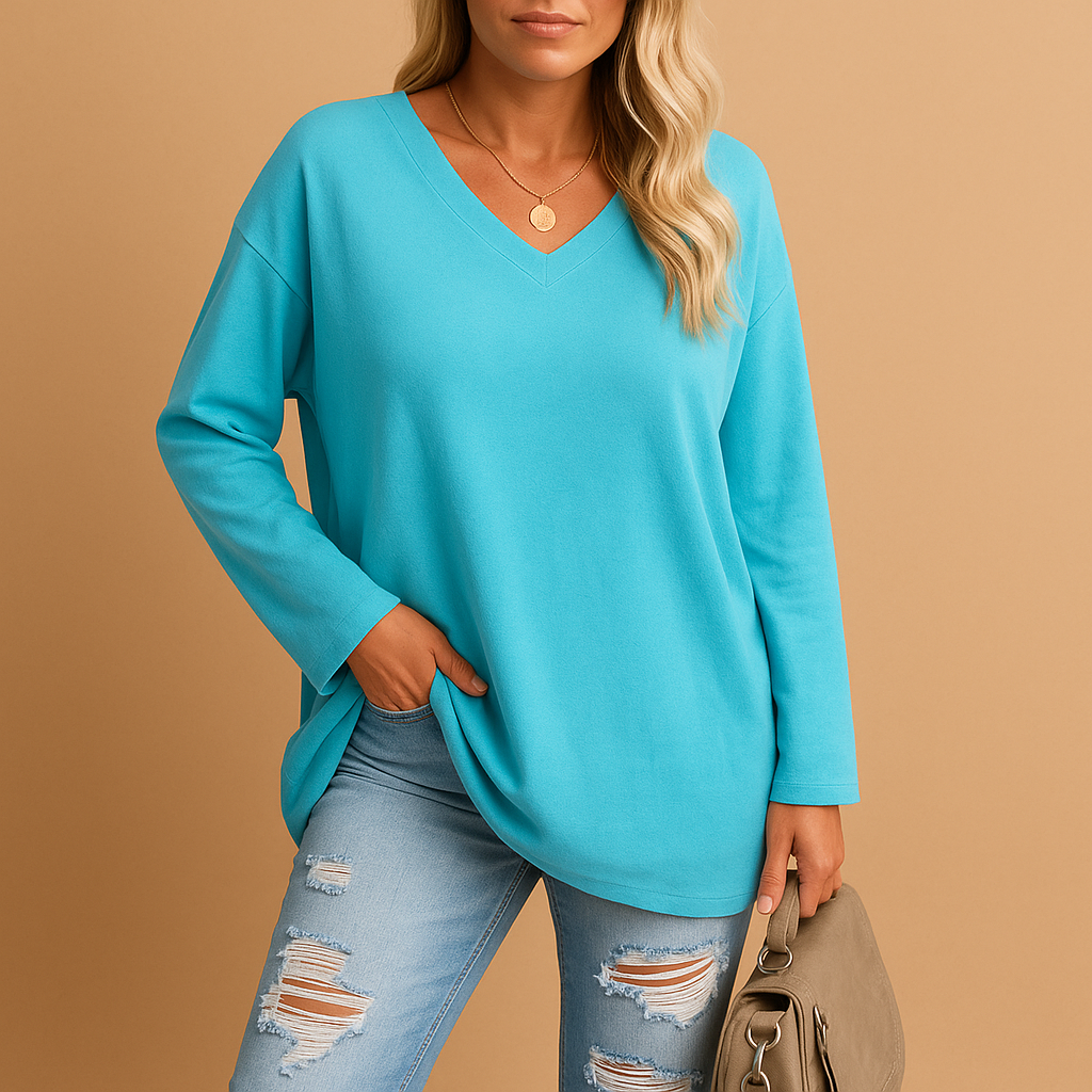 Women’s summer top with a round neckline and loose fit, suitable for casual outings, warm days, and stylish summer outfits.