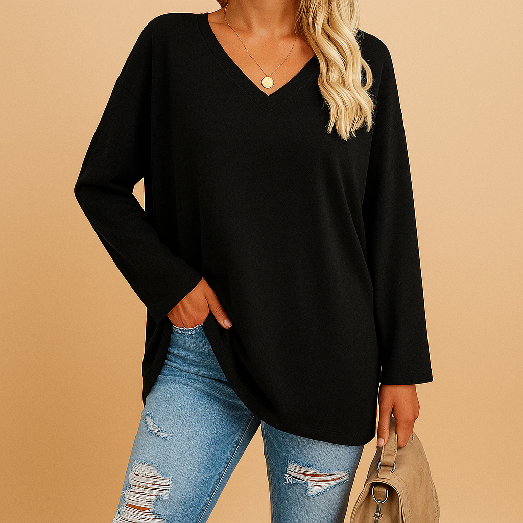 Women’s summer top with a round neckline and loose fit, suitable for casual outings, warm days, and stylish summer outfits.