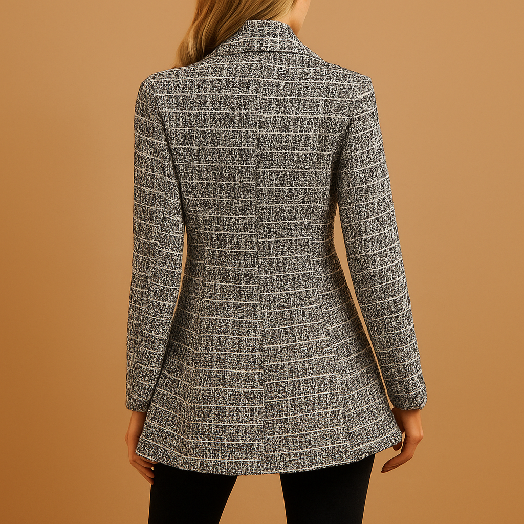 Tailored women’s check blazer with a flattering fit and timeless design, ideal for work, formal outfits, and polished everyday wear.