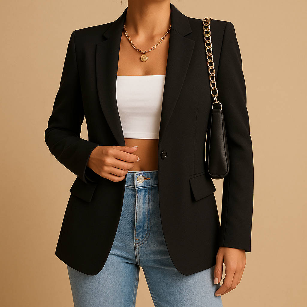 Elegant tailored blazer for women with a flattering fitted silhouette, ideal for office, formal, and casual chic outfits.