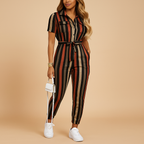 Tailored one-piece jumpsuit for women with refined button closure and flattering silhouette, perfect for office wear and evening outings.