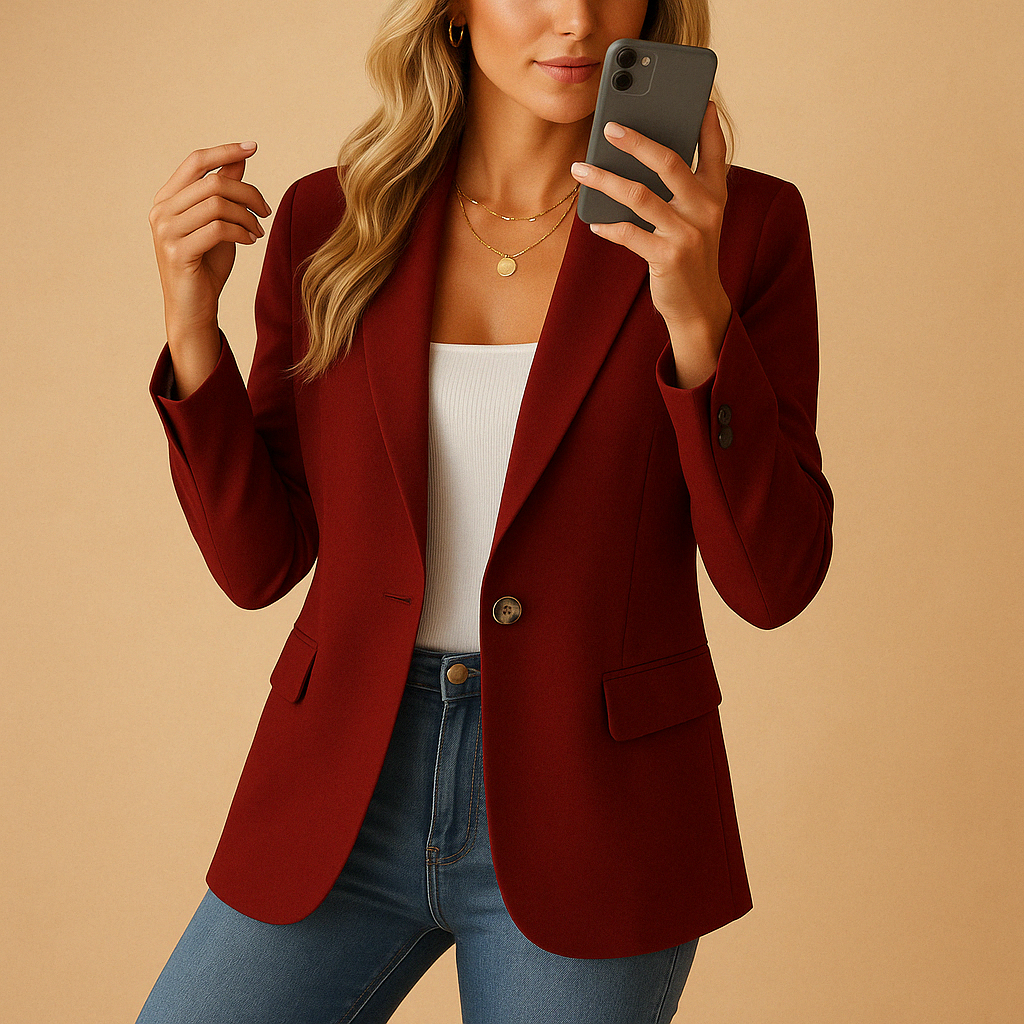 Women’s tailored stretch blazer with a fitted silhouette, ideal for work, formal occasions, and casual outfits.