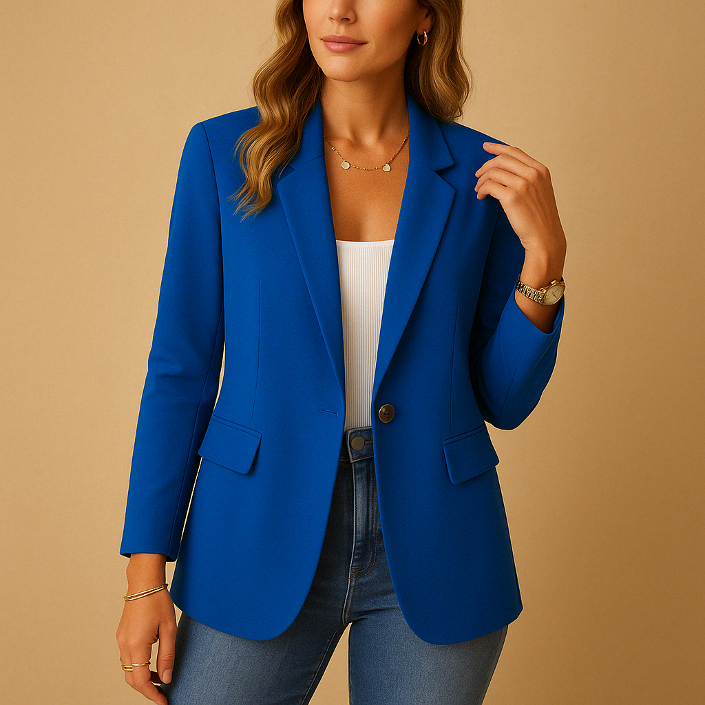 Women’s tailored stretch blazer with a fitted silhouette, ideal for work, formal occasions, and casual outfits.