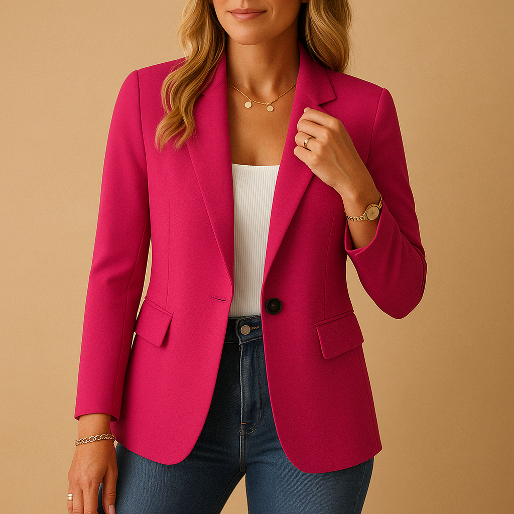 Women’s tailored stretch blazer with a fitted silhouette, ideal for work, formal occasions, and casual outfits.