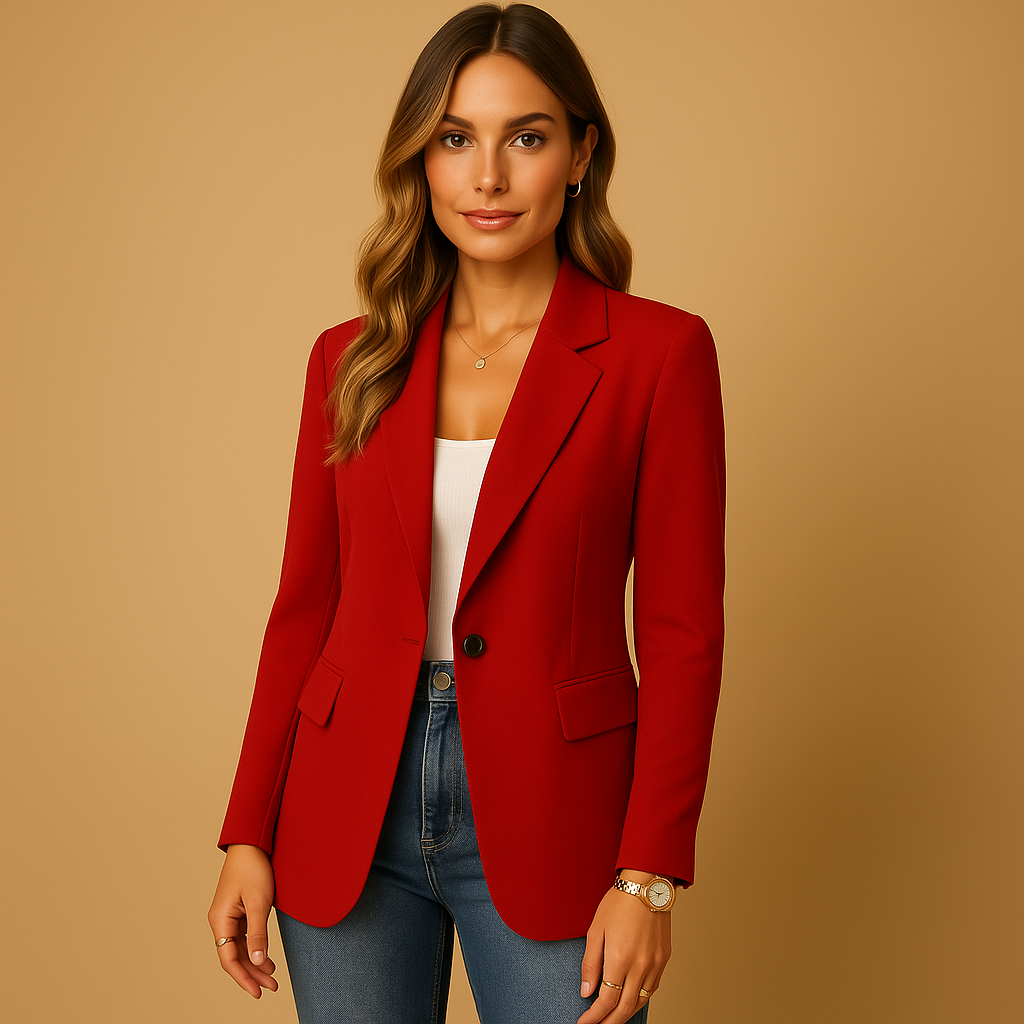 Women’s tailored stretch blazer with a fitted silhouette, ideal for work, formal occasions, and casual outfits.