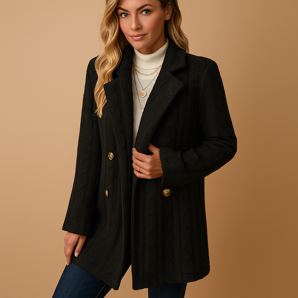Women’s tailored winter coat with a fitted silhouette and elegant structured design, suitable for work, daily wear, and winter evenings.