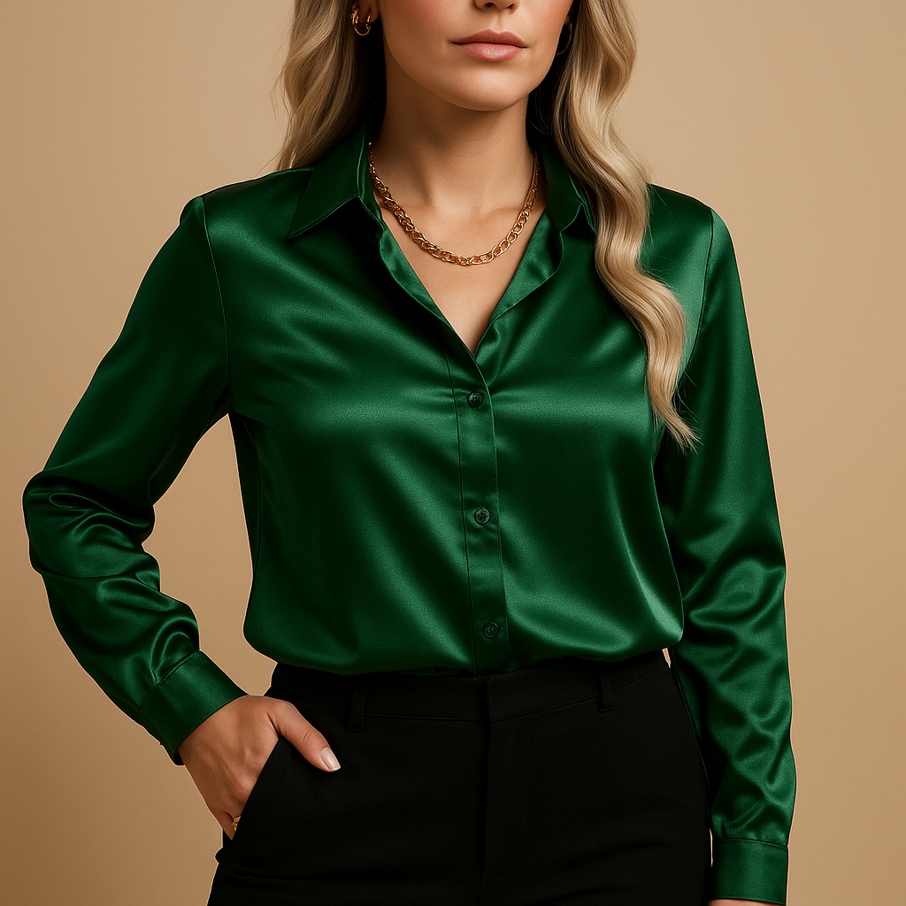 Women’s lightweight blouse with a classic collar and airy fit, styled for work, casual outings, and elegant everyday looks.