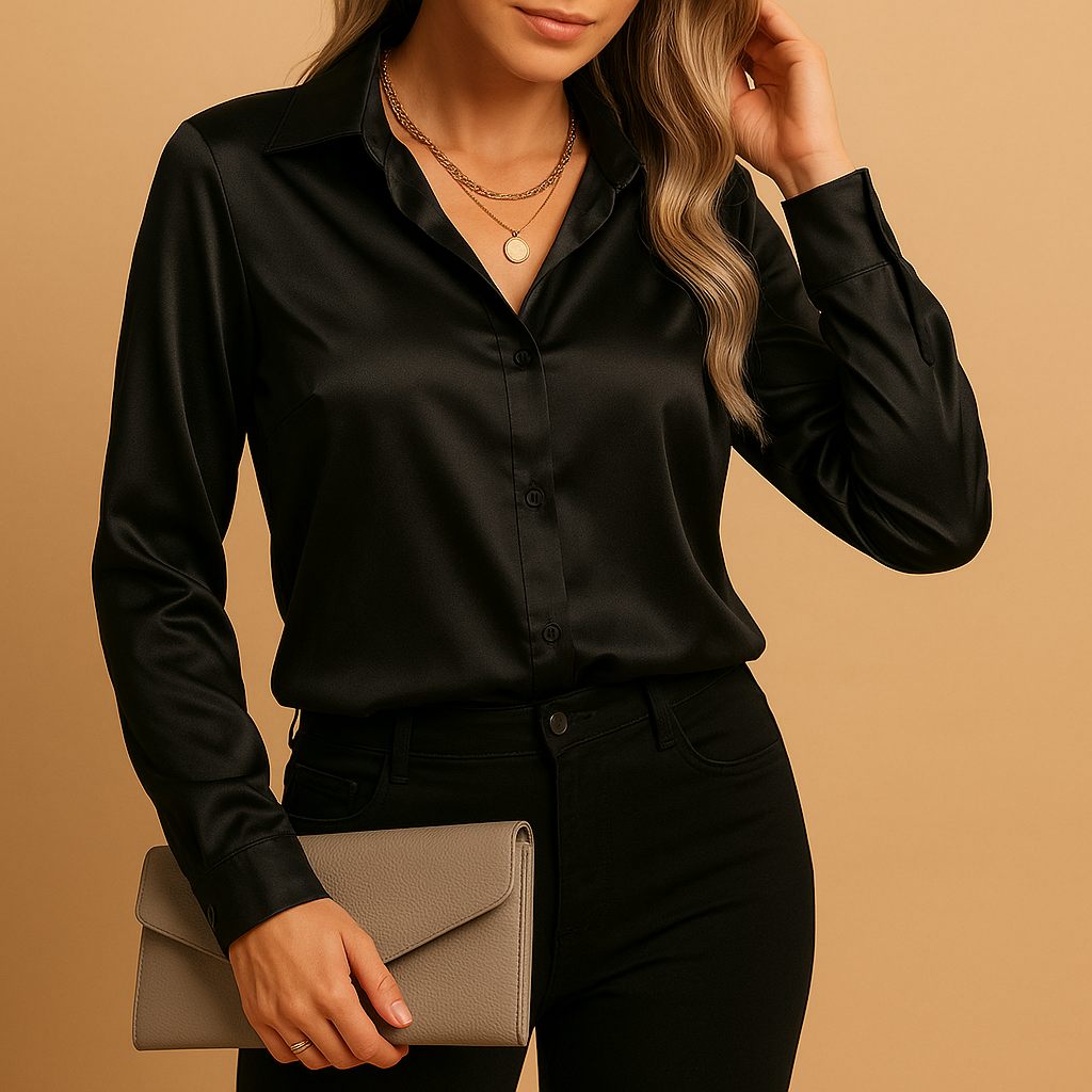 Women’s lightweight blouse with a classic collar and airy fit, styled for work, casual outings, and elegant everyday looks.