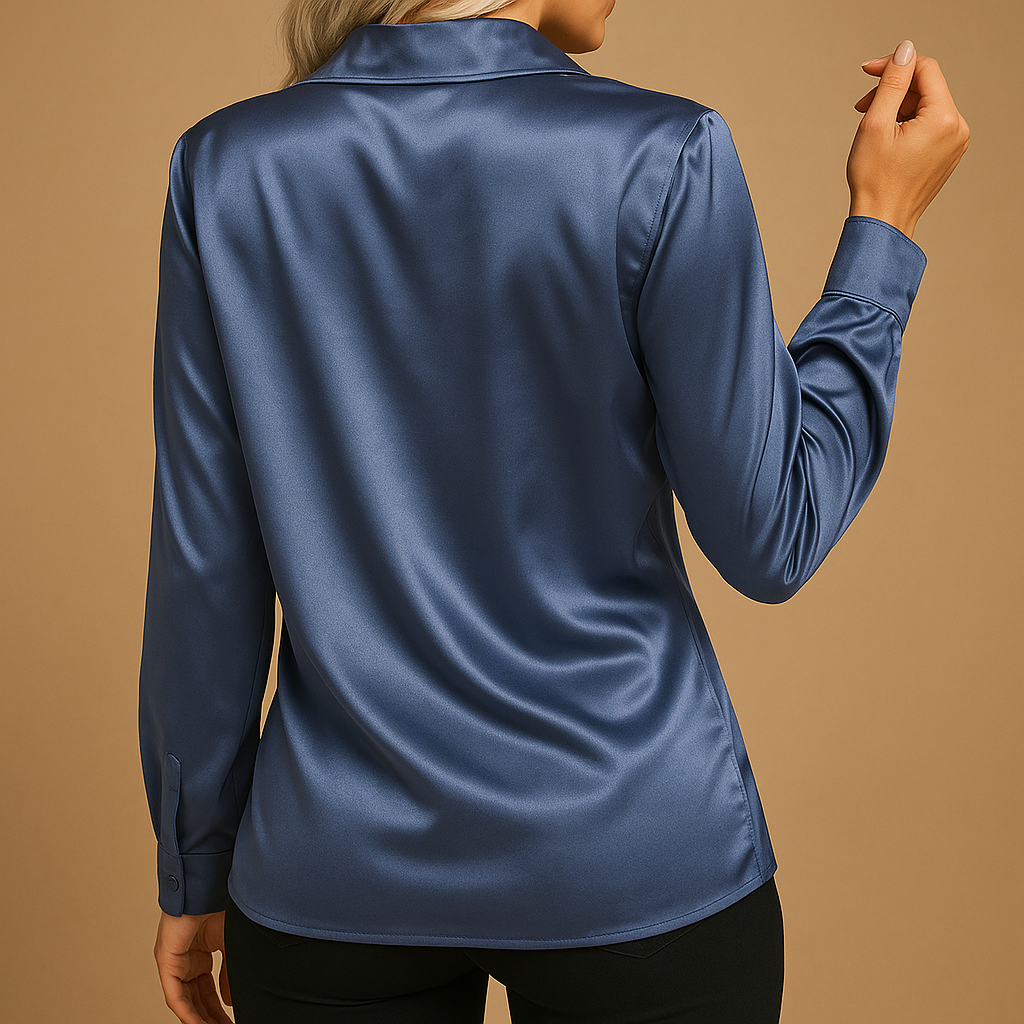 Women’s lightweight blouse with a classic collar and airy fit, styled for work, casual outings, and elegant everyday looks.