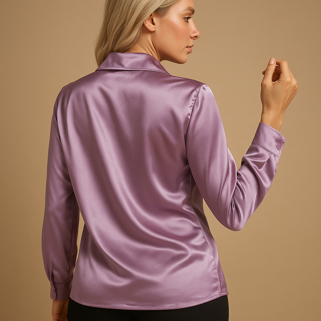 Women’s lightweight blouse with a classic collar and airy fit, styled for work, casual outings, and elegant everyday looks.