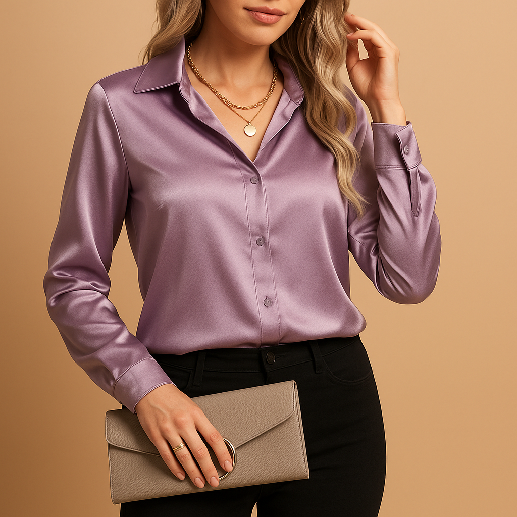 Women’s lightweight blouse with a classic collar and airy fit, styled for work, casual outings, and elegant everyday looks.