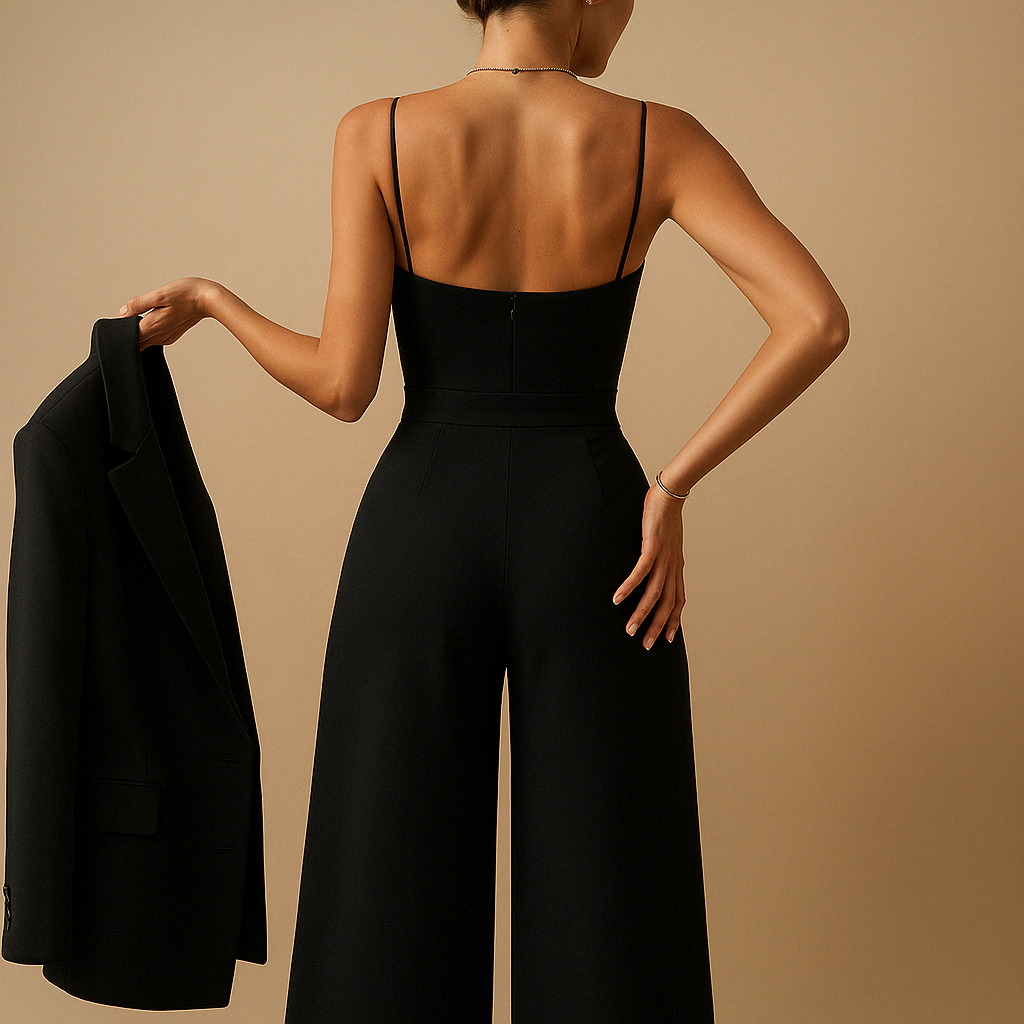 Trendy summer jumpsuit for women with adjustable straps and a flattering fit, perfect for summer parties, casual days, and evening outings.
