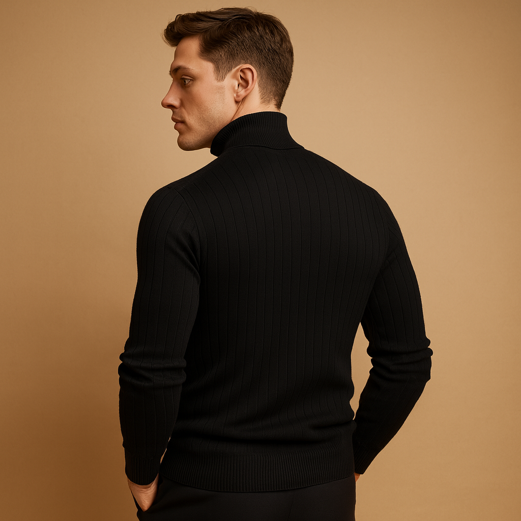 Men’s turtleneck knitted sweater with a soft, warm fit and classic design, ideal for autumn and winter wear or elegant everyday looks.