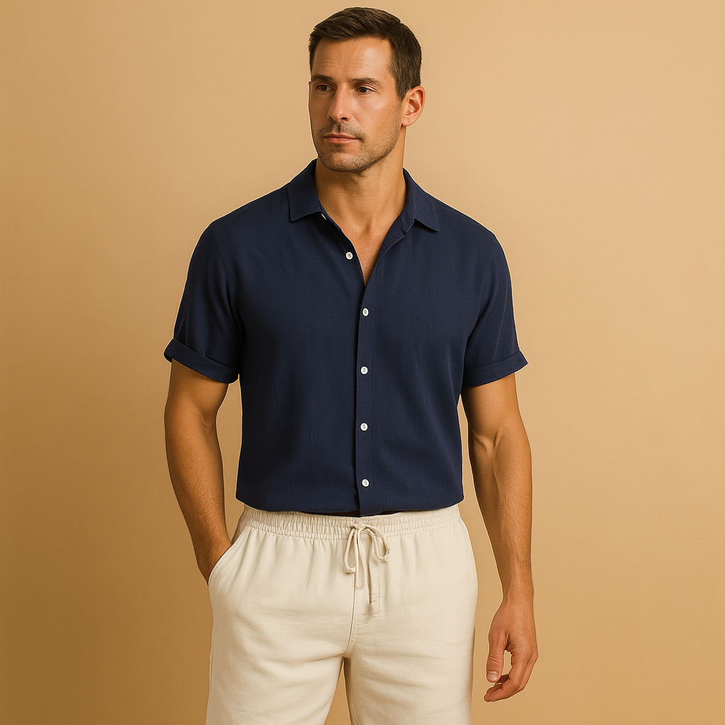 Men’s two-piece summer outfit set with lightweight design, perfect for casual outings, holidays, or semi-formal summer occasions.