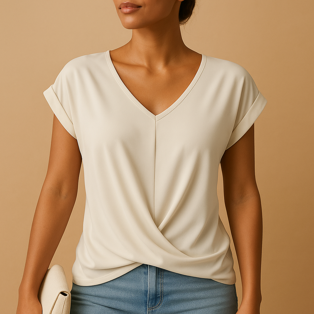 V-neck blouse for women with a lightly tailored fit, suitable for work, casual wear, and versatile everyday outfits.