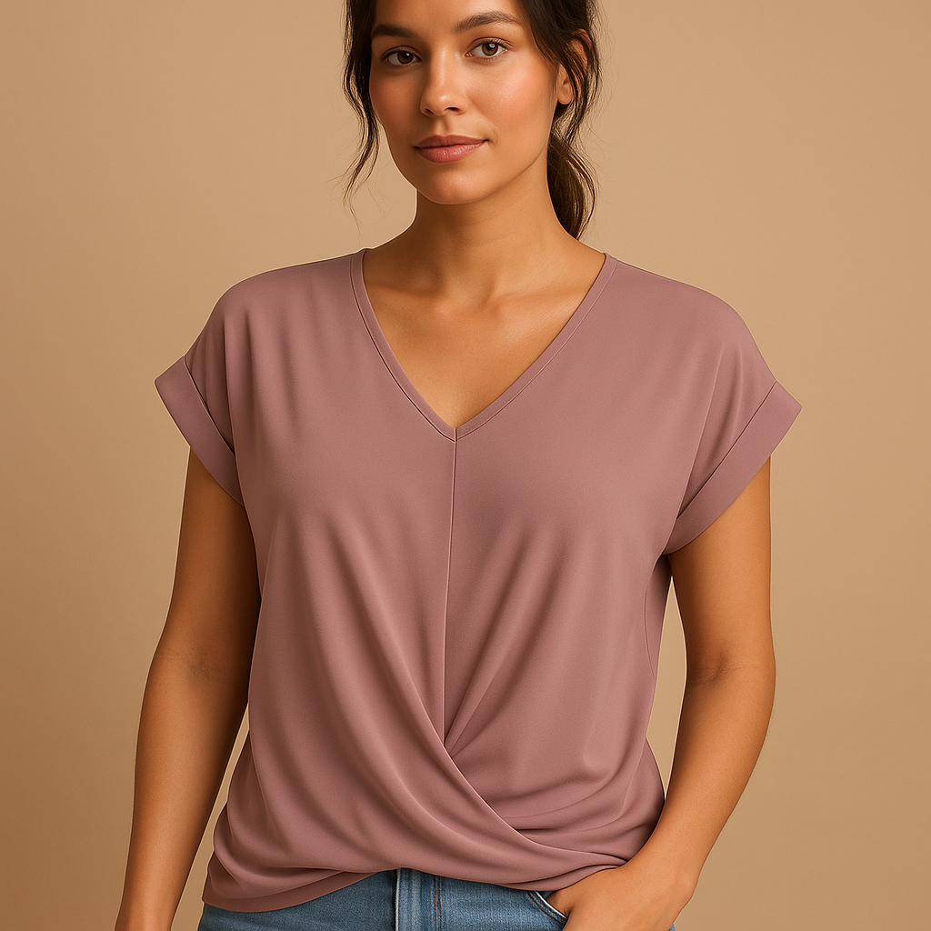 V-neck blouse for women with a lightly tailored fit, suitable for work, casual wear, and versatile everyday outfits.