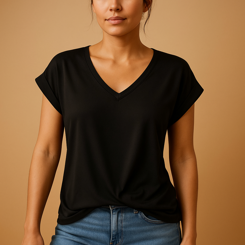 V-neck blouse for women with a lightly tailored fit, suitable for work, casual wear, and versatile everyday outfits.