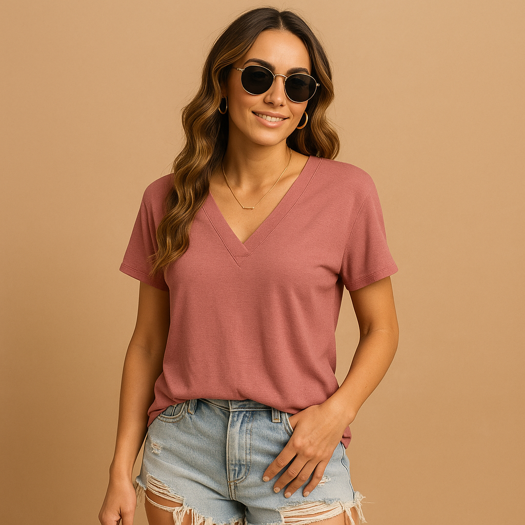 Women’s v-neck blouse with short puff sleeves and a flattering fit, suitable for work outfits, casual wear, and relaxed occasions.