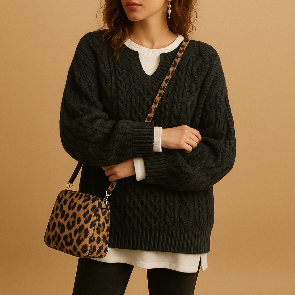 V-neck cotton knit sweater for women with relaxed fit and feminine silhouette, perfect for office outfits, casual weekends, and seasonal style.