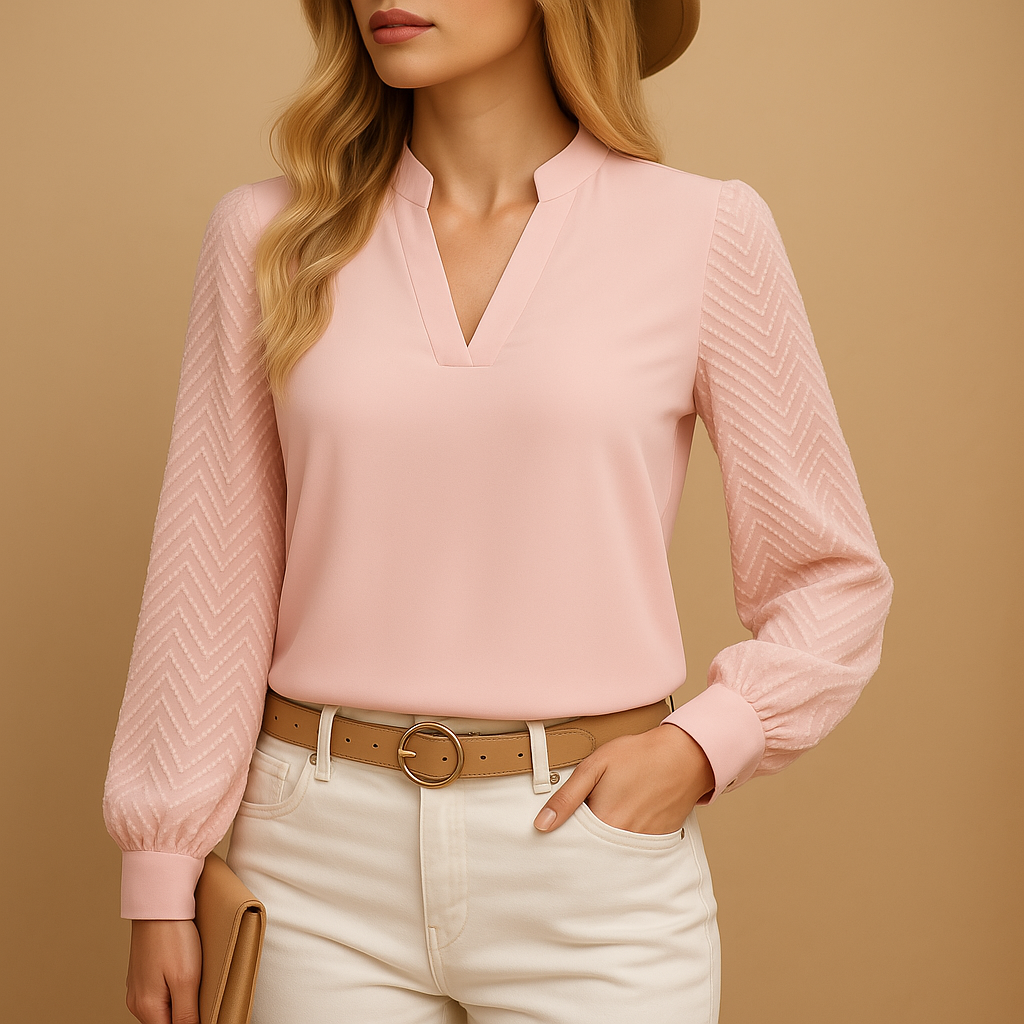 Women’s elegant V-neck top with a loose, flattering fit and timeless design, suitable for work, daily wear, and layering in all seasons.