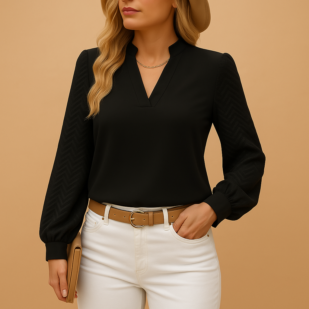 Women’s elegant V-neck top with a loose, flattering fit and timeless design, suitable for work, daily wear, and layering in all seasons.