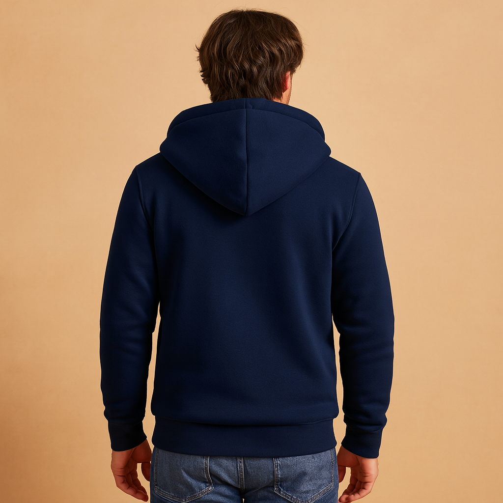 Men’s warm fleece pullover with soft fur lining, perfect for cold autumn and winter days in a timeless, versatile design.