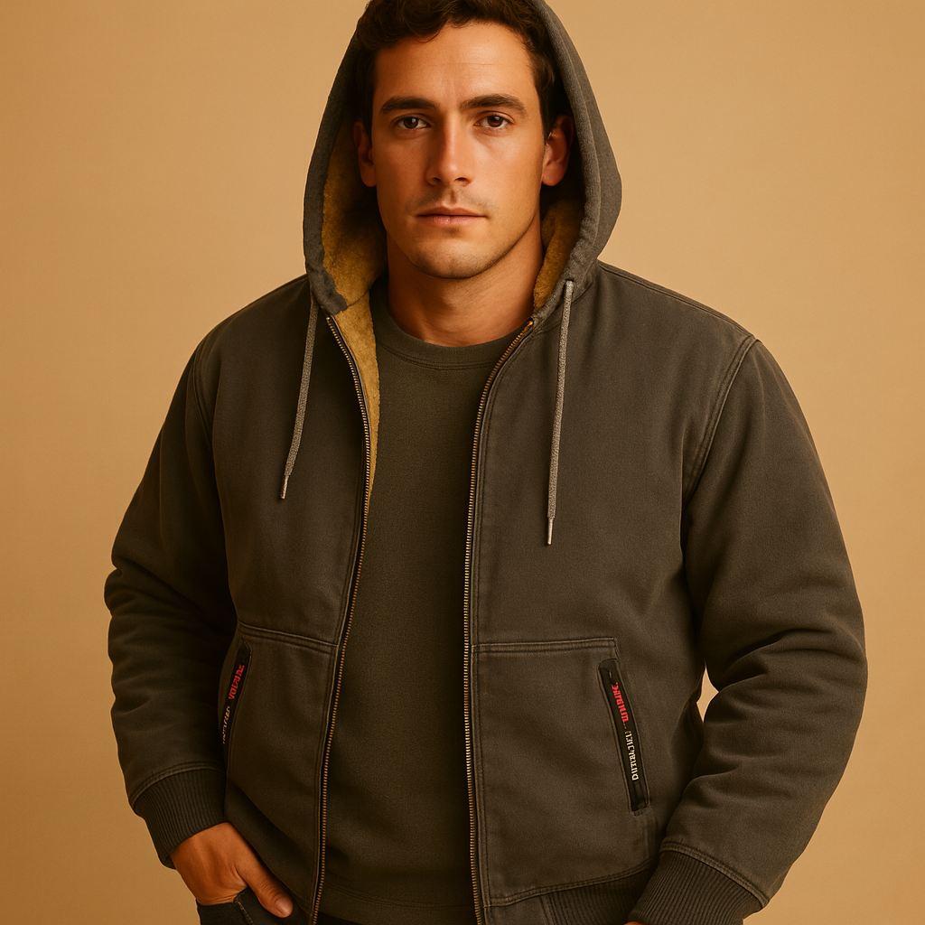 Men’s warm fleece pullover with soft fur lining, perfect for cold autumn and winter days in a timeless, versatile design.