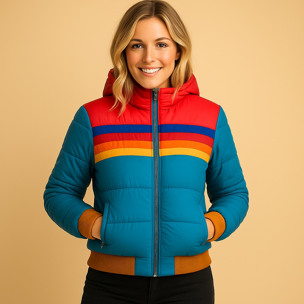 Women’s warm hooded winter coat with insulating lining and flattering fit, suitable for work, travel, festive occasions, and everyday winter wear.