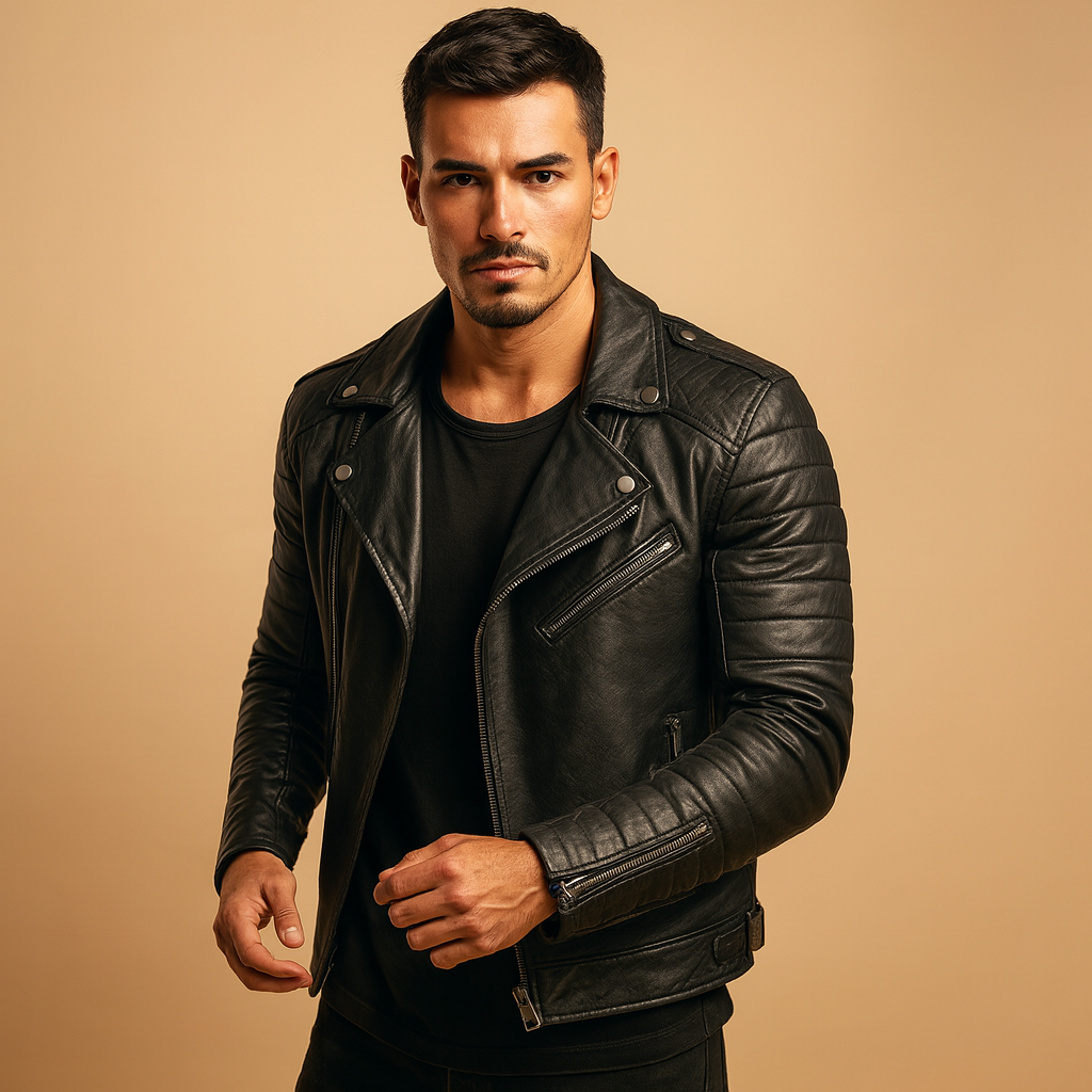 Waterproof biker jacket for men with wind-resistant design and soft lining, ideal for cold, rainy, and windy days in any season.