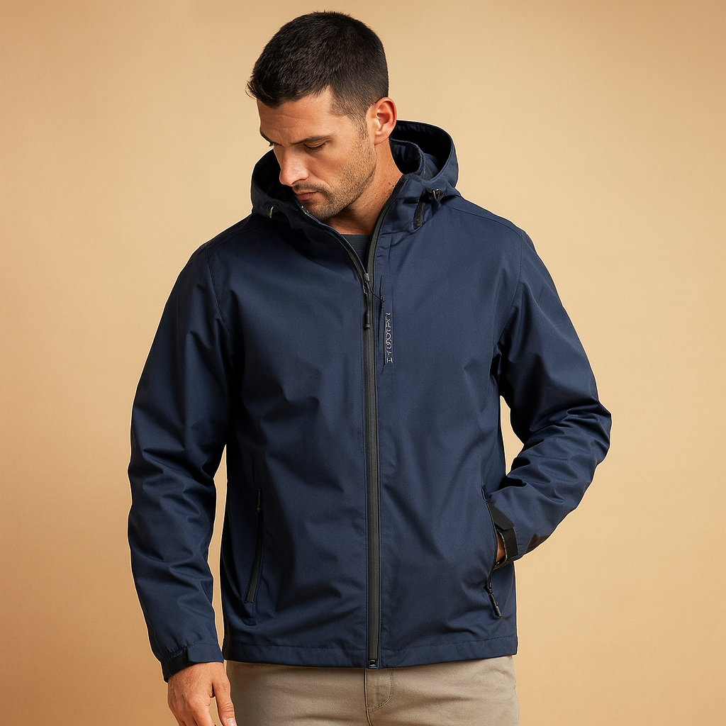 Men’s waterproof winter windbreaker with modern design and light insulation, ideal for daily wear and outdoor protection in cold weather.