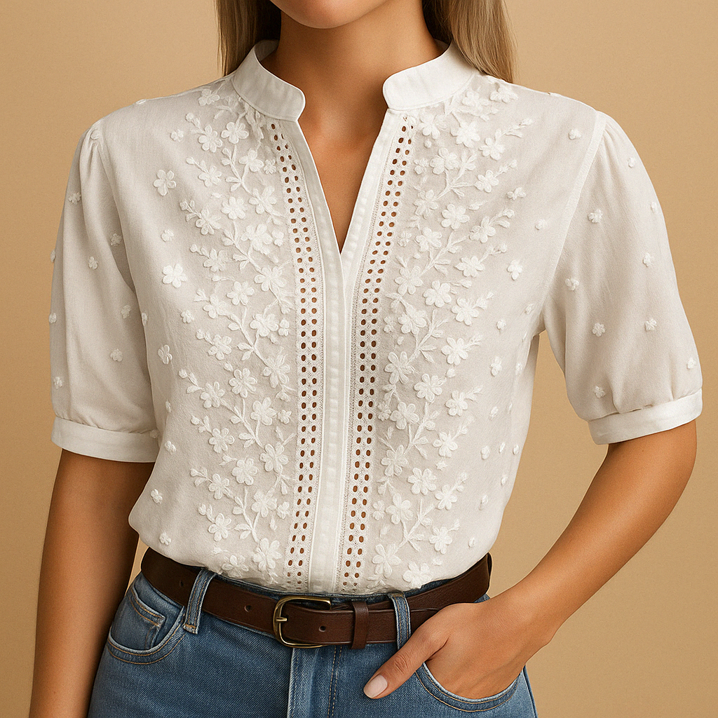 Women’s white elegant blouse with classic collar and tailored fit, perfect for work, casual days, or stylish evenings.