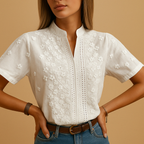 Women’s white elegant blouse with classic collar and tailored fit, perfect for work, casual days, or stylish evenings.
