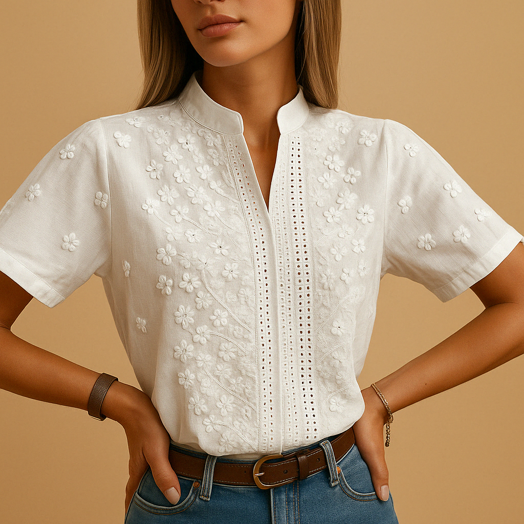 Women’s white elegant blouse with classic collar and tailored fit, perfect for work, casual days, or stylish evenings.