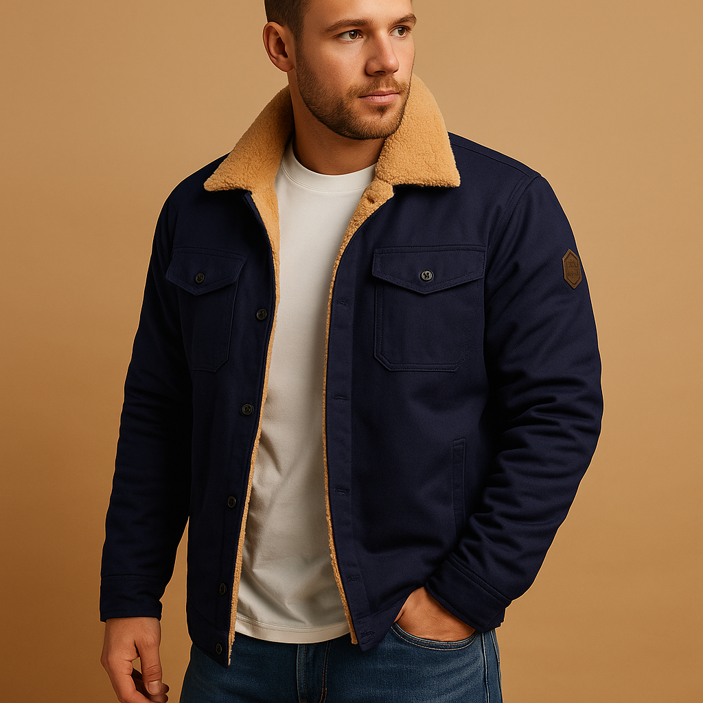 Men’s winter bomber jacket with ribbed cuffs and insulated lining, perfect for casual looks and cold-weather comfort.