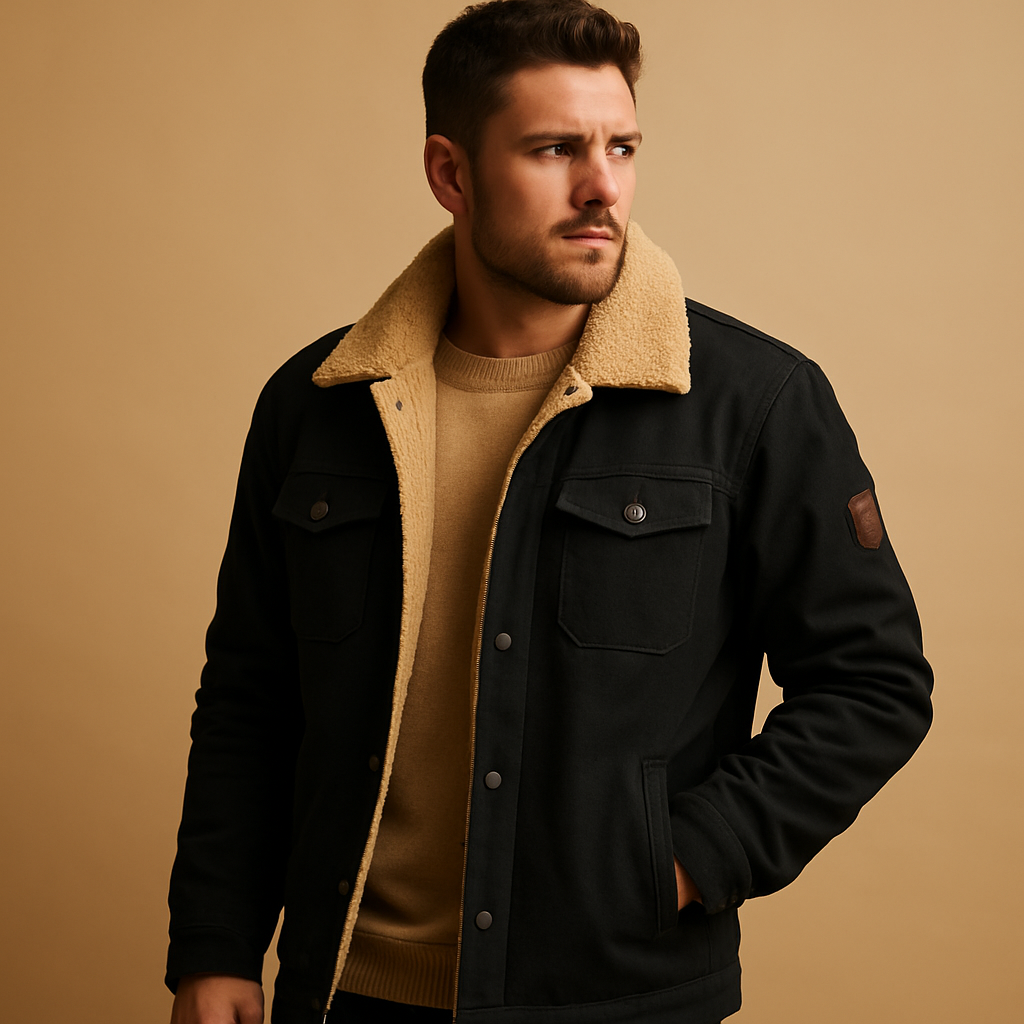 Men’s winter bomber jacket with ribbed cuffs and insulated lining, perfect for casual looks and cold-weather comfort.