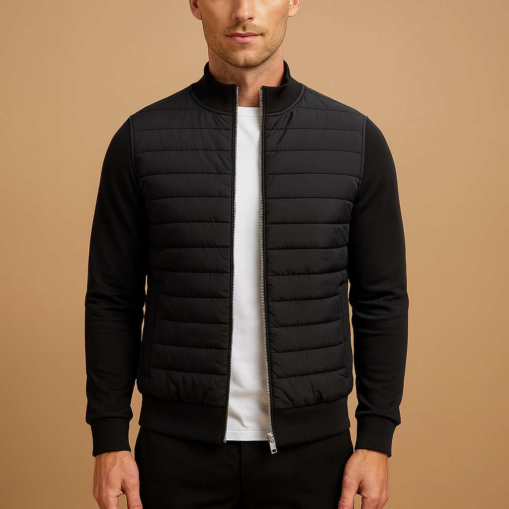 Winter jacket for men with high collar and elastic cuffs, wind-resistant and ideal for cool days, work, or casual wear.