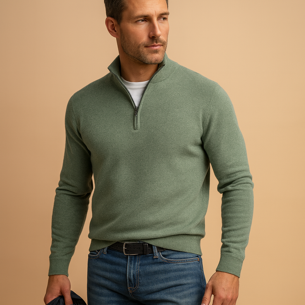 Stylish zipped cardigan for men with a comfortable fit and timeless design, perfect for casual or workwear during autumn and winter.