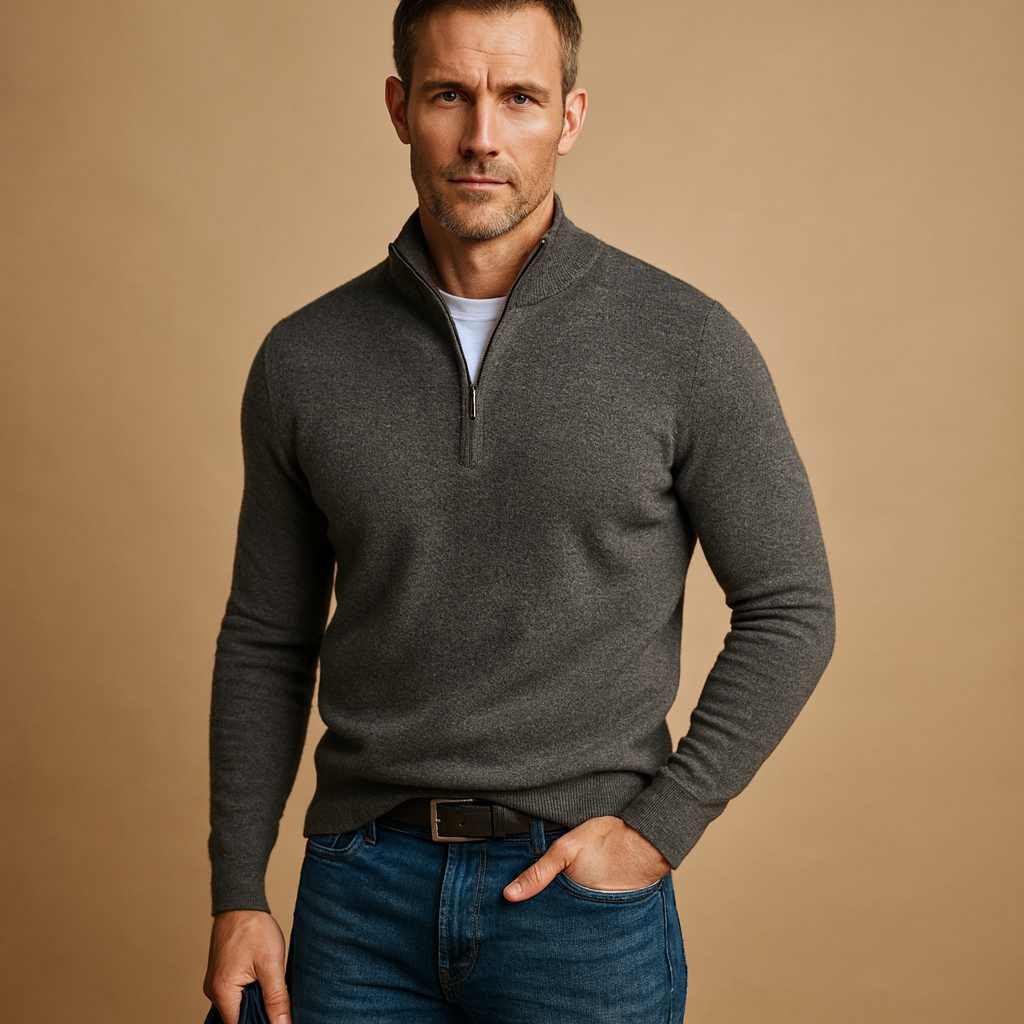 Stylish zipped cardigan for men with a comfortable fit and timeless design, perfect for casual or workwear during autumn and winter.
